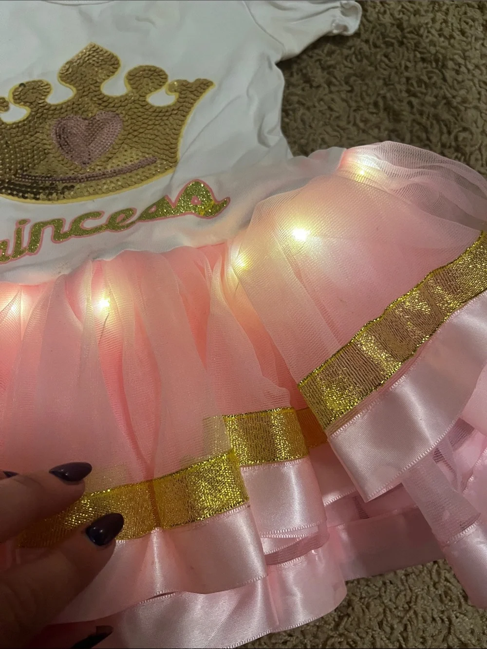 Kids Pink and White Princess Tutu Costume with Gold Crown Sequin